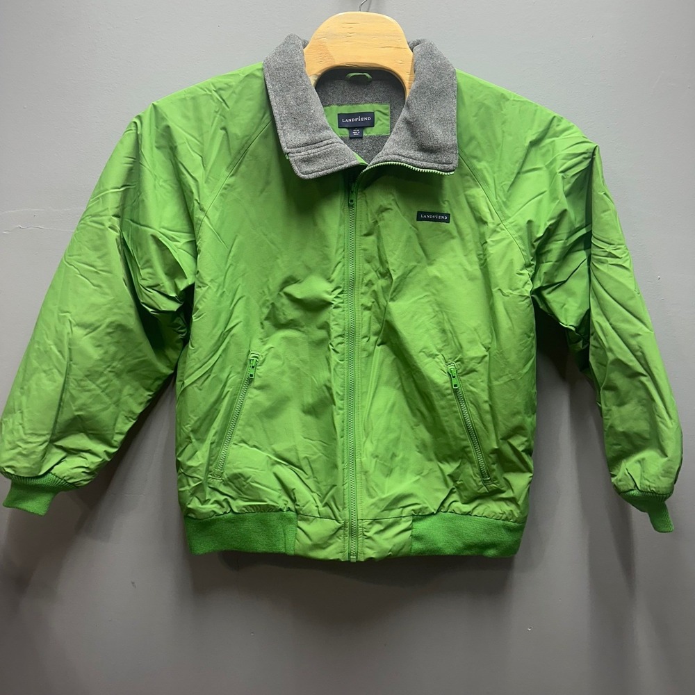Lands End Mens Green Fleece Lined Zip Up Jacket Size L